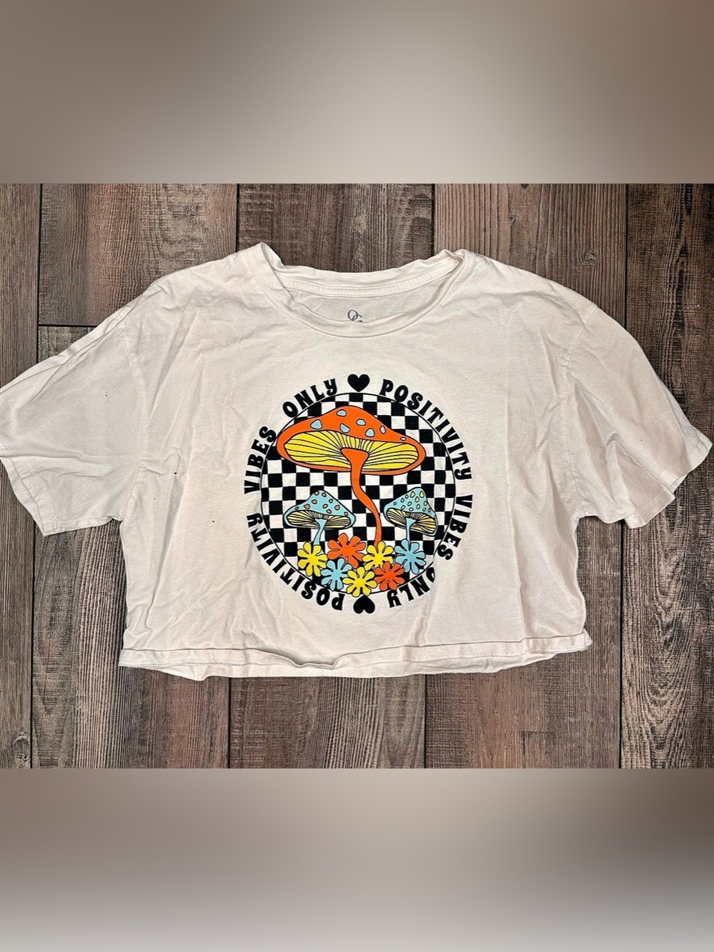 Organic Generation Positivity Vibes Only Mushroom Crop Top Size Small